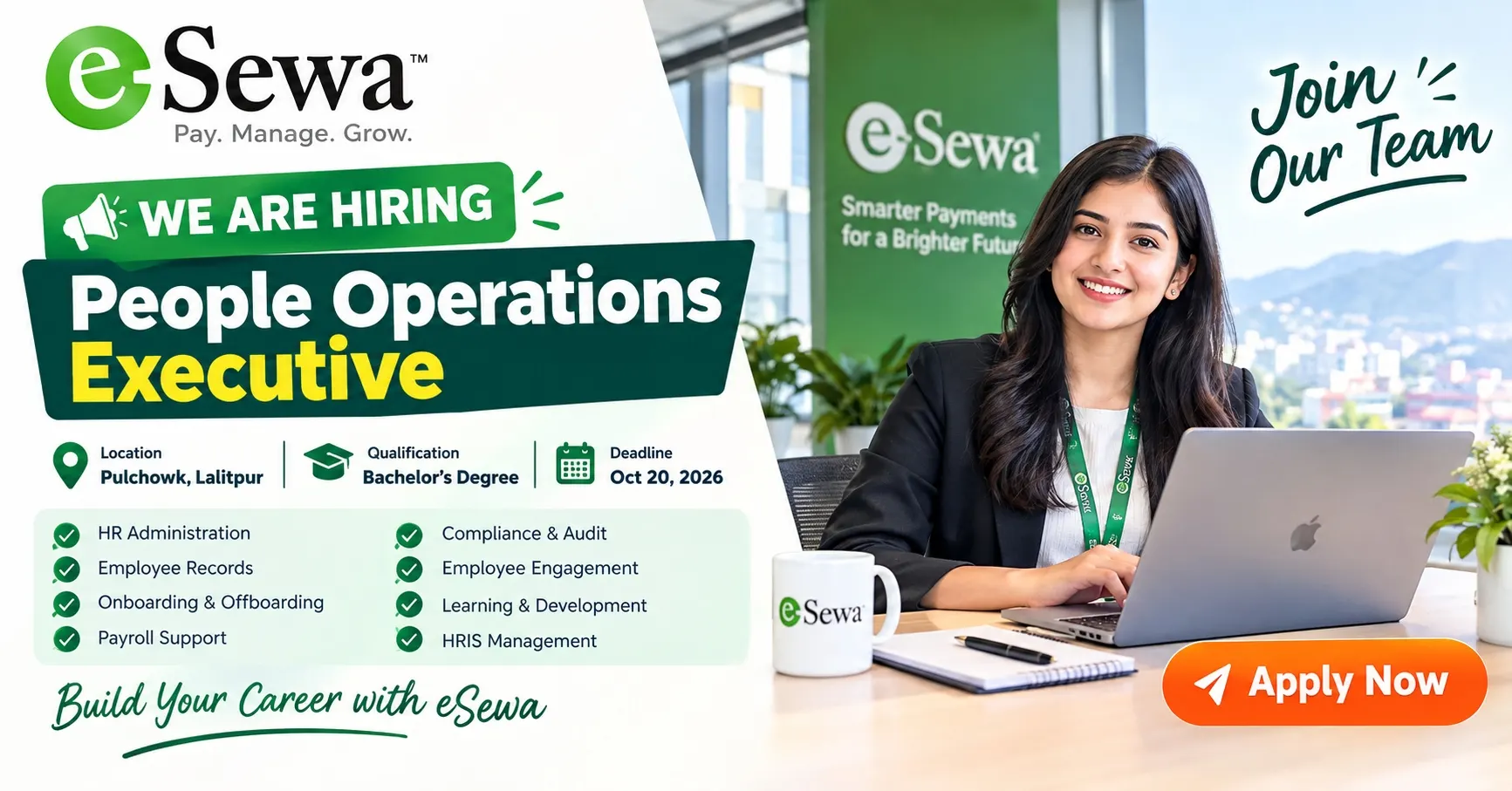 eSewa Vacancy 2026 for People Operations Executive job in Pulchowk, Lalitpur, Nepal.